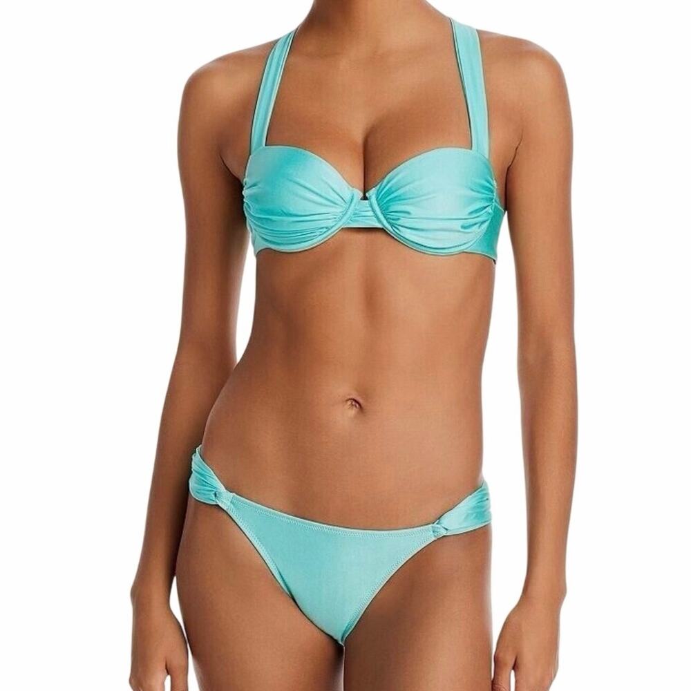 NWT AQUA Mint Ruched Underwire Bikini Set Halter Swimwear Size S Bloomingdale’s